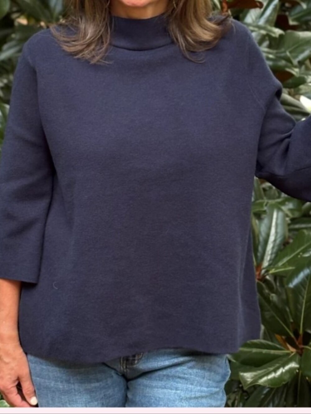 Fate Navy Blue Mock Neck Bell 3/4 Sleeve Oversized Sweater size L NWT